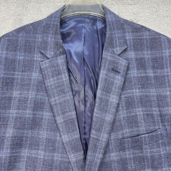 Pronto Uomo Platinum Blazer Jacket Mens 52R Blue Plaid Wool Single Breasted - Picture 3 of 16